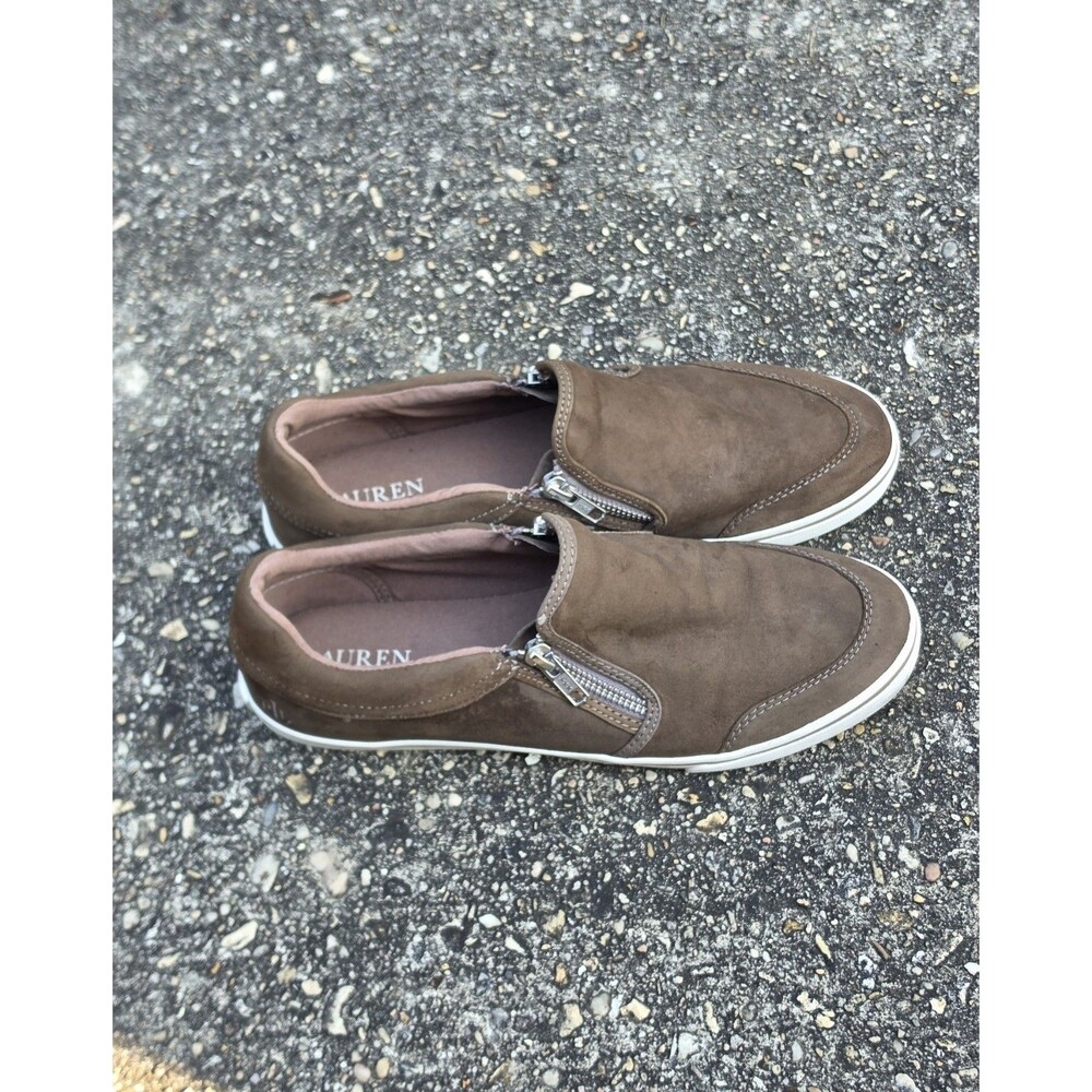 LAUREN Ralph Lauren Brown Suede Double Zip Slip On Sneakers Shoes Size 10B